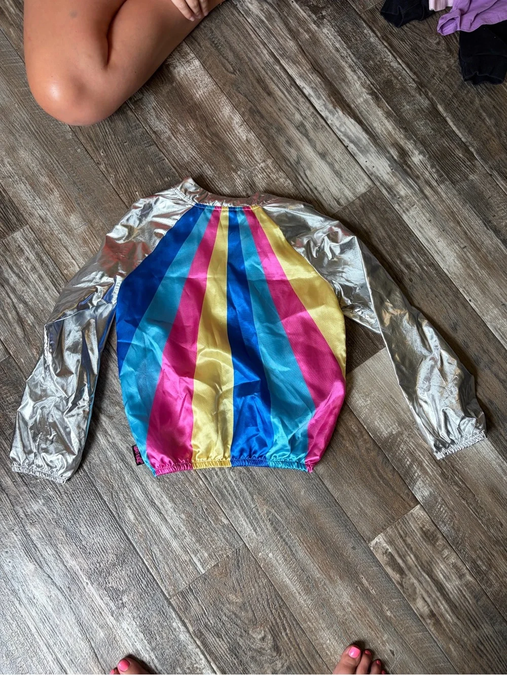 Colorblock Metallic Sleeve Windbreaker Jacket - Bright Multi